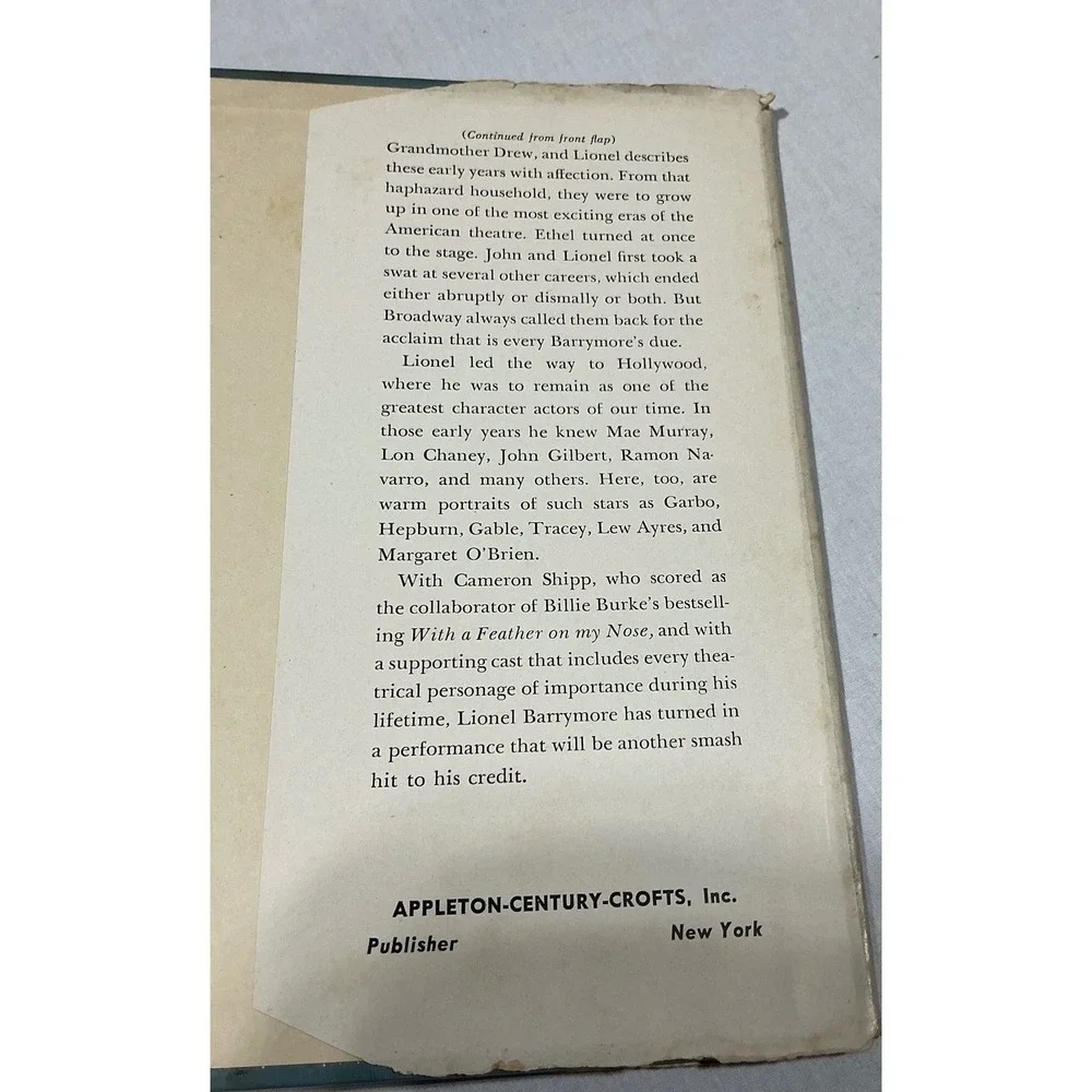 We Barrymores Lionel Barrymore 1951 Hardcover Autobiography Appleton‎ Century